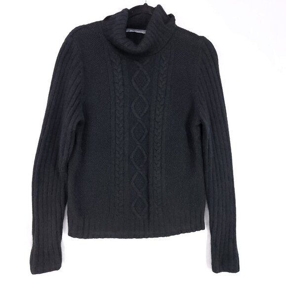 Hillard & Hanson Cable Knit Angora Wool Sweater Womens Large Black Turtleneck - Picture 1 of 11